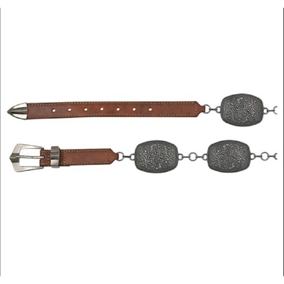 Catchfly Accessories - Catchfly Large Concho Belt Western Cowgirl Tan Leather Antique‎ Silver Buckle